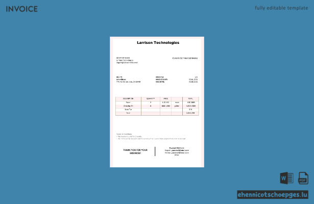 USA Larrison Technologies – Beispielrechnungsvorschau